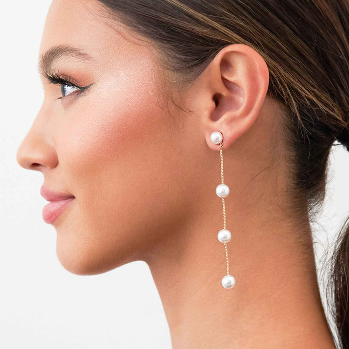 Melanie - Long Drop Navette Crystal and Pearl Bridal Earrings | The White  Collection